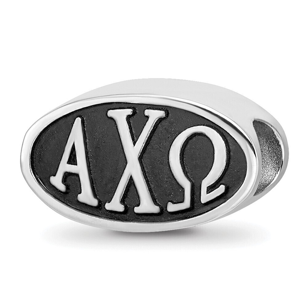 Kazi Luxury Sterling Silver LogoArt 15.25mm Alpha Chi Omega Oval Letters Bead